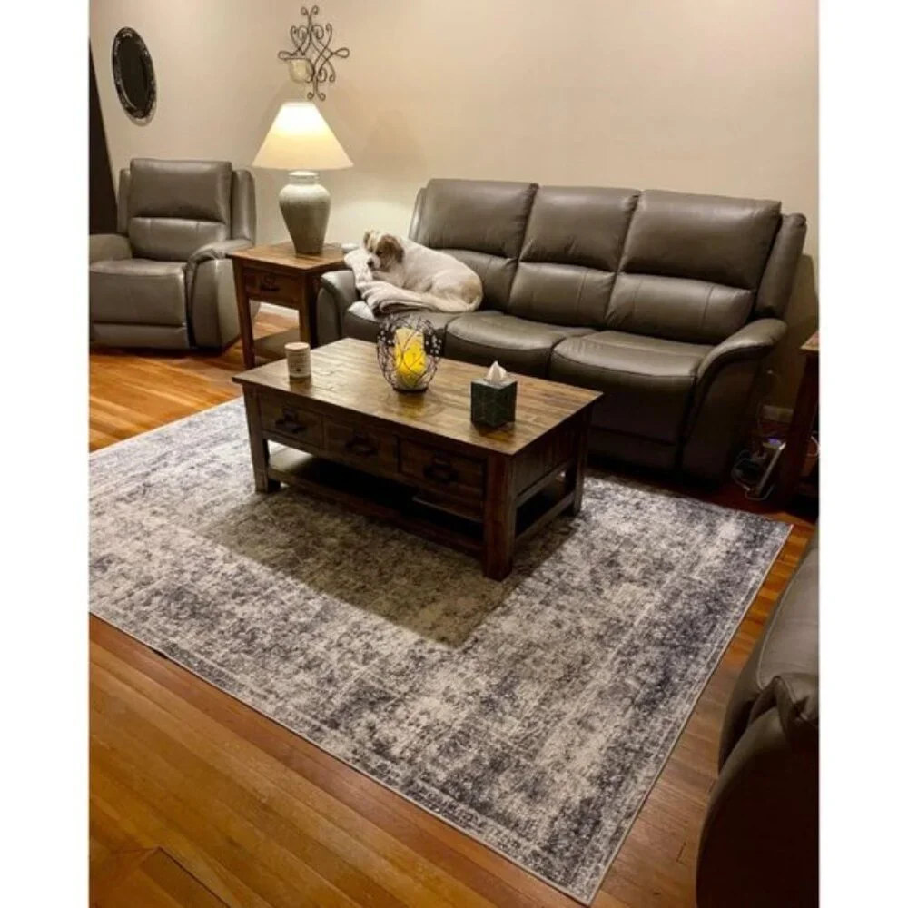 New 6x9 Gray Vintage Washable Rug Non-Slip Floral Carpet for Living Room